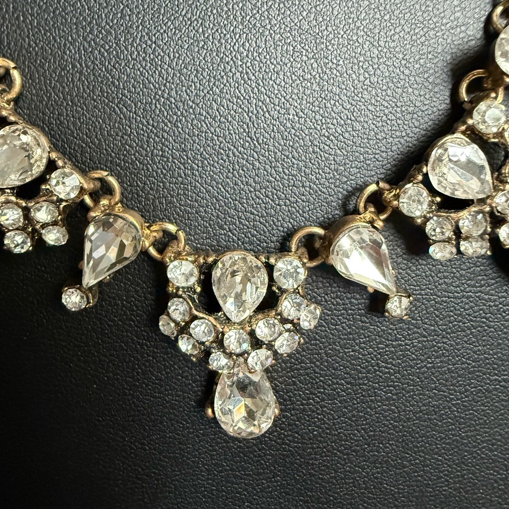 Gold Tone Necklace with Prong Set Crystals - Picture 4 of 14